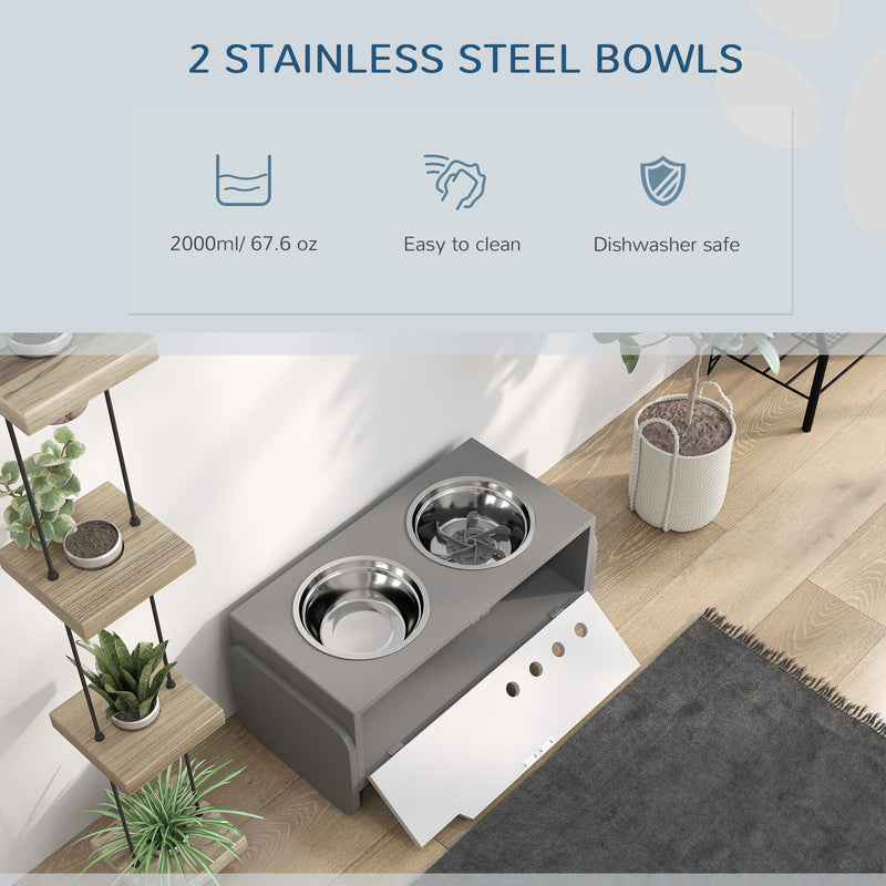 PawHut Height Adjustable Dog Feeding Storage w/ 2 Stainless Steel Bowls