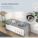 PawHut Height Adjustable Dog Feeding Storage w/ 2 Stainless Steel Bowls