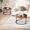 HOMCOM Marble Coffee Table Set of 2, Round Nest of Tables, Rustic Brown