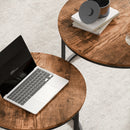 HOMCOM Marble Coffee Table Set of 2, Round Nest of Tables, Rustic Brown