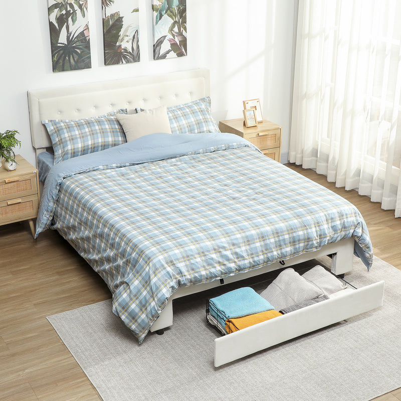 HOMCOM Double Bed Frame with Storage and Adjustable Velvet Headboard
