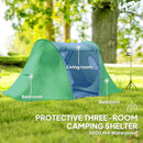 Outsunny 3 Man Camping Tent With 2 Bedrooms, 3000mm Waterproof - Dark Grey/Green