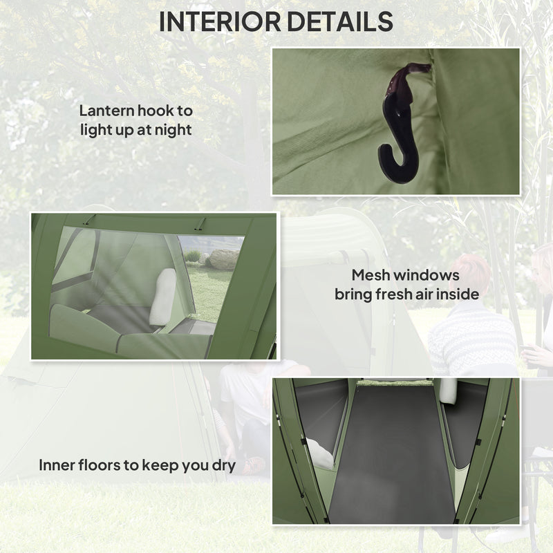 Outsunny 3 Man Camping Tent With 2 Bedrooms, 3000mm Waterproof - Dark Grey/Green