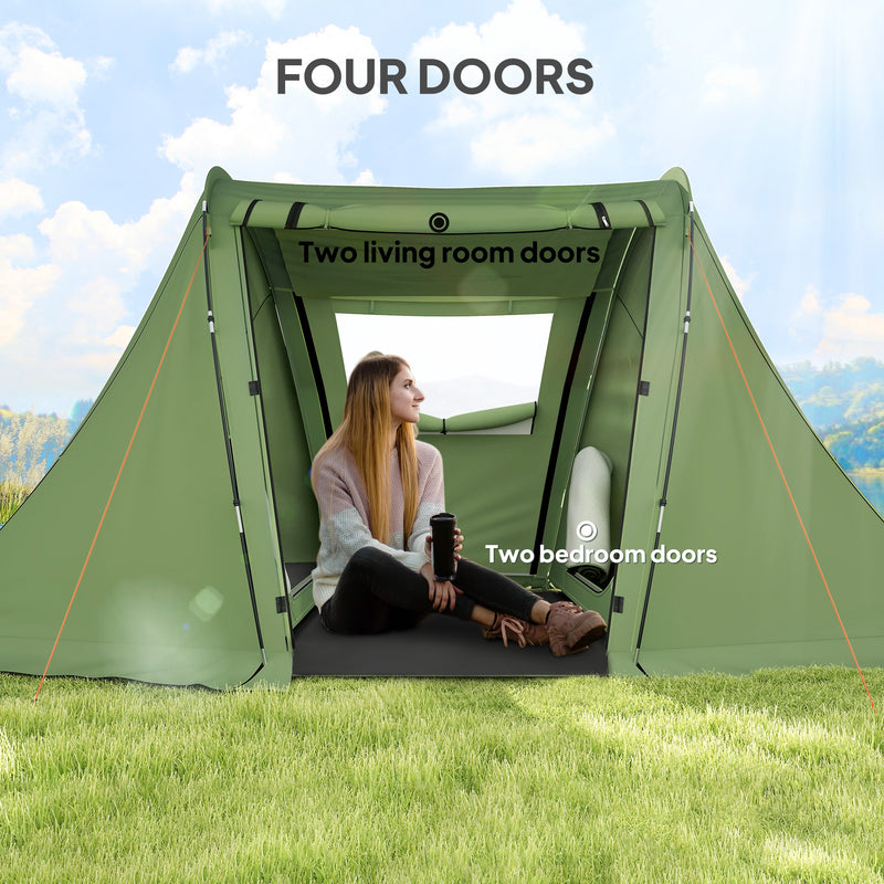 Outsunny 3 Man Camping Tent With 2 Bedrooms, 3000mm Waterproof - Dark Grey/Green