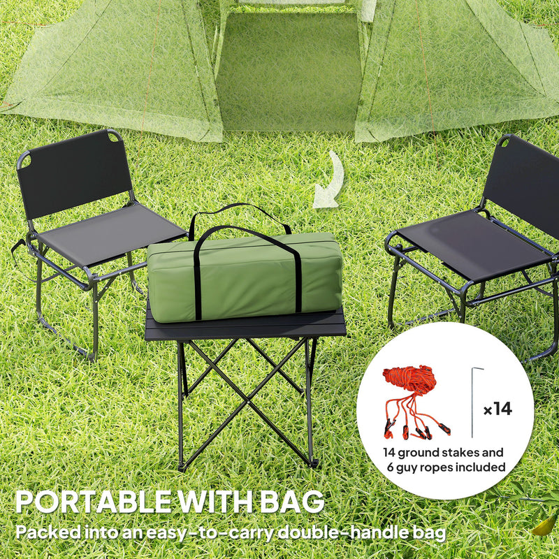 Outsunny 3 Man Camping Tent With 2 Bedrooms, 3000mm Waterproof - Dark Grey/Green