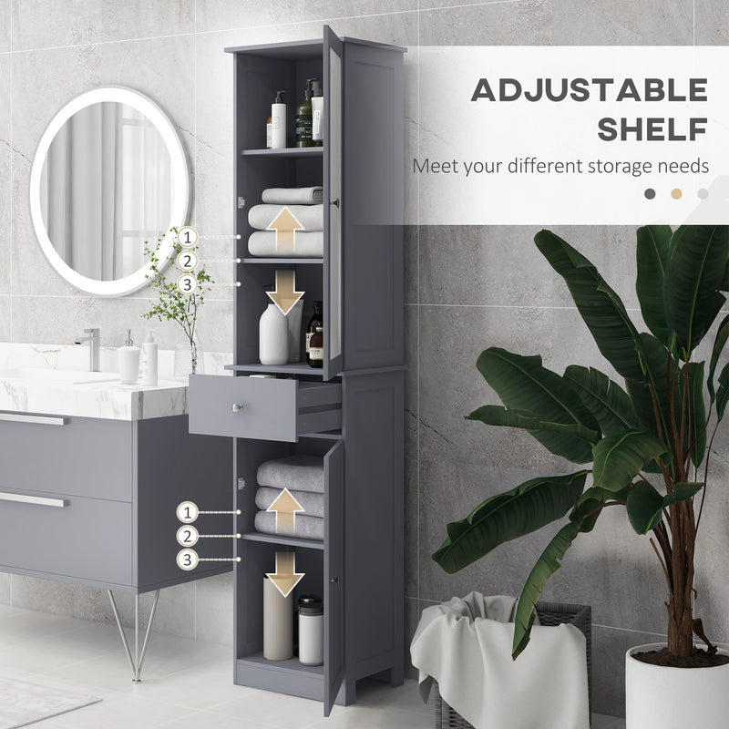 Kleankin Storage Cabinet Organizer Tower With Shelves & Drawer, Grey
