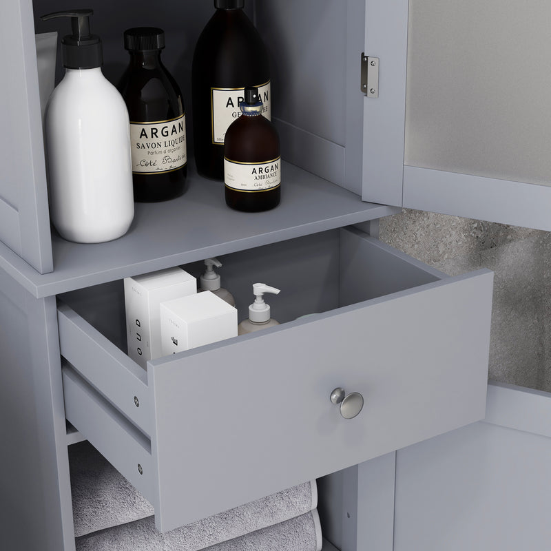 Kleankin Storage Cabinet Organizer Tower With Shelves & Drawer, Grey