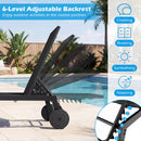 Set of 2 Patio Chaise Lounge Chairs with Wheels and 6-Level Adjustable Backrest