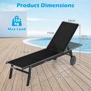 Set of 2 Patio Chaise Lounge Chairs with Wheels and 6-Level Adjustable Backrest