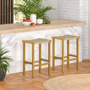 Set of 2 Acacia Wood PE wicker Bar Stools