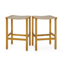 Set of 2 Acacia Wood PE wicker Bar Stools
