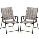 Set of 2 Patio Folding Chairs with Armrests-Grey