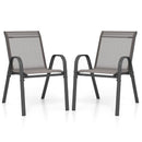 Set of 2 Patio Stackable Metal Dining Chairs with Armrests-Grey