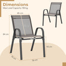 Set of 2 Patio Stackable Metal Dining Chairs with Armrests-Grey