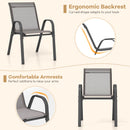 Set of 2 Patio Stackable Metal Dining Chairs with Armrests-Grey
