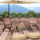 Set of 2 Woven Leather Accent Chairs with Wood Frame-Brown
