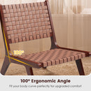 Set of 2 Woven Leather Accent Chairs with Wood Frame-Brown
