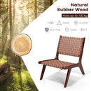 Set of 2 Woven Leather Accent Chairs with Wood Frame-Brown