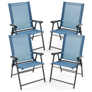 Set Of 4 Folding Garden Chairs With Armrests For Yard Lawn Poolside-Blue