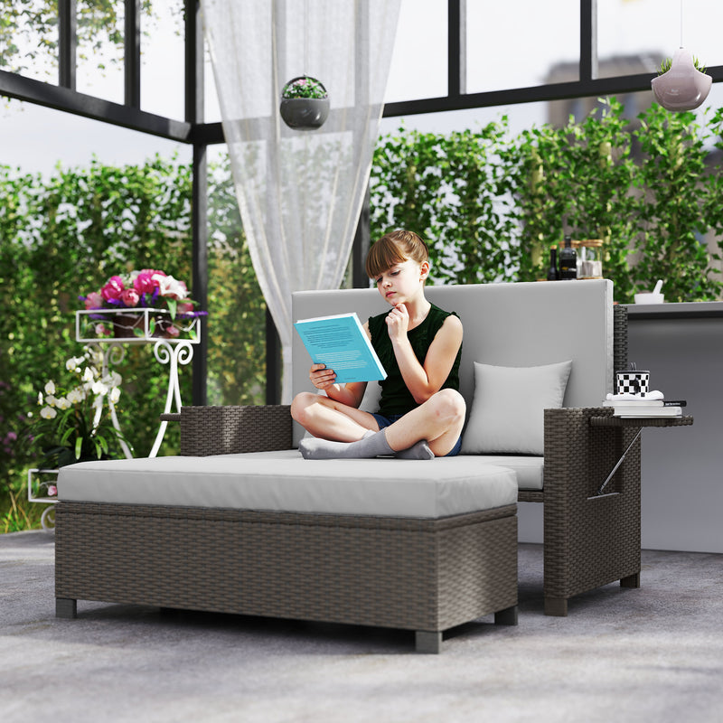 Outsunny Garden Rattan Furniture Set 2 Seater Patio Sun Lounger Daybed Sun Bed