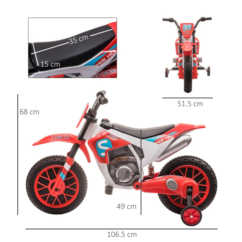 HOMCOM 12V Kids Electric Motorcycle Ride- for Ages 3-6 Years - Red