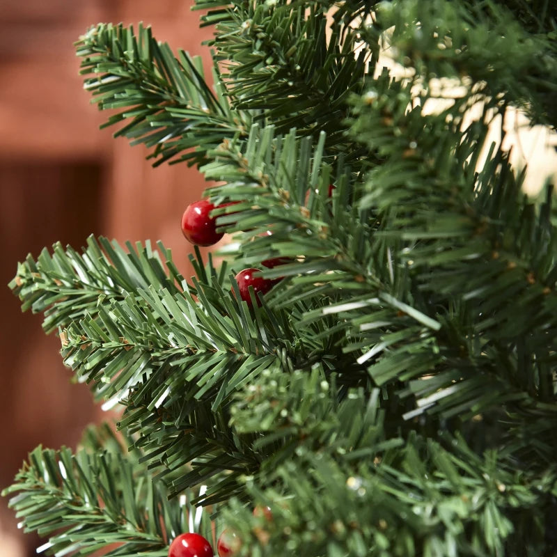 HOMCOM 6FT Prelit Artificial Pencil Christmas Tree with Warm White LED Light, Red Berry, Green