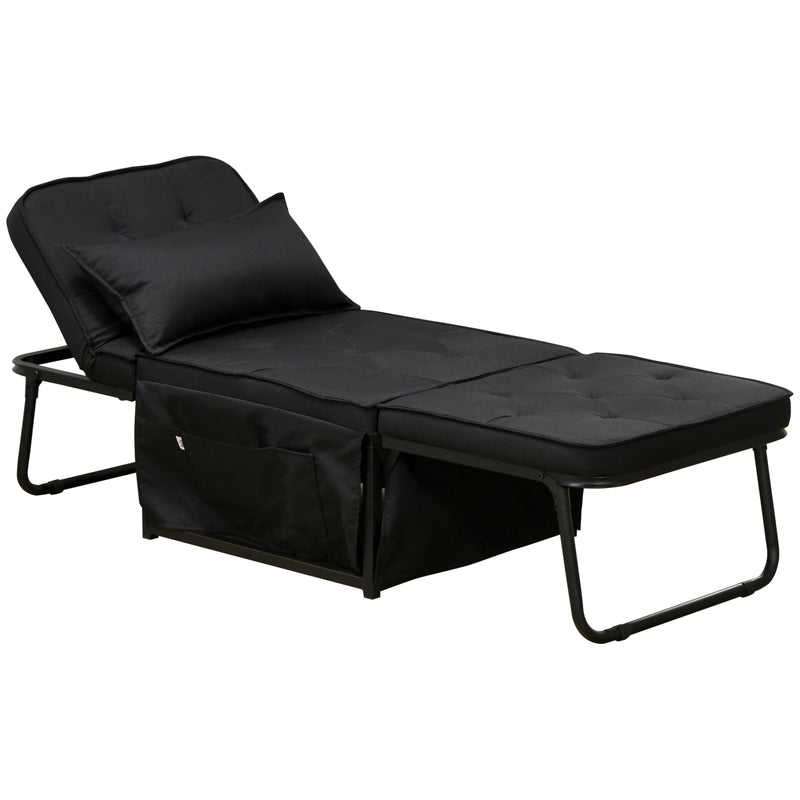 HOMCOM Folding Sleeper Chair Bed with Pillow and Side Pockets, Black