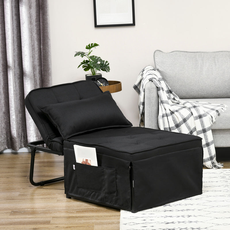 HOMCOM Folding Sleeper Chair Bed with Pillow and Side Pockets, Black
