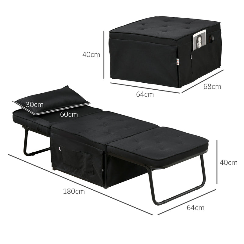 HOMCOM Folding Sleeper Chair Bed with Pillow and Side Pockets, Black