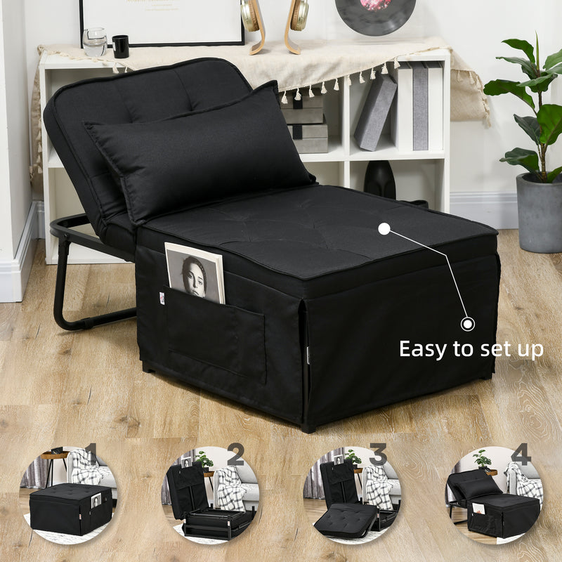 HOMCOM Folding Sleeper Chair Bed with Pillow and Side Pockets, Black