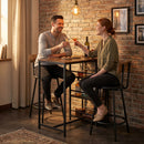 HOMCOM Space Saving Bar Table And PU Leather Stools For 2, Rustic Brown