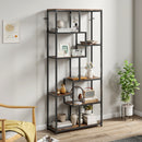 HOMCOM Industrial Bookcase 7-Tier Bookshelf Shelving Unit Rustic Brown Black