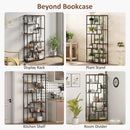 HOMCOM Industrial Bookcase 7-Tier Bookshelf Shelving Unit Rustic Brown Black