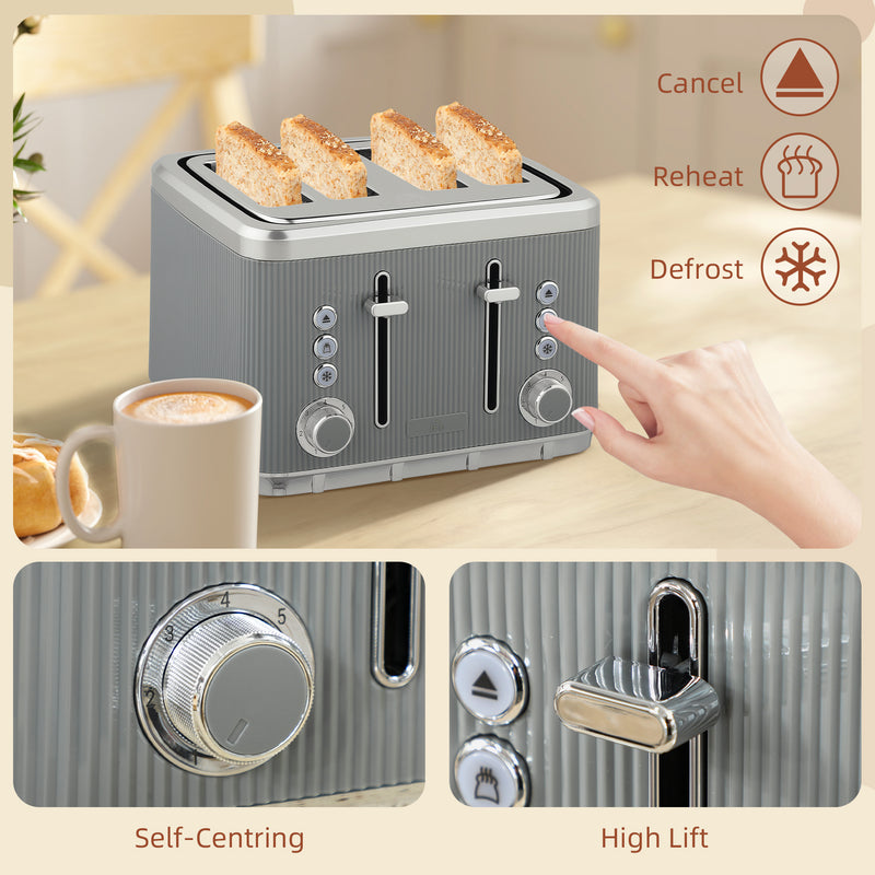 HOMCOM 1.7L 3000W Rapid Boil Kettle and 4 Slice Toaster Set Crumb Tray