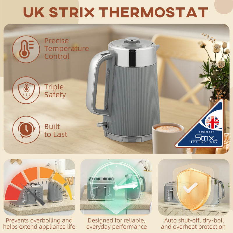 HOMCOM 1.7L 3000W Rapid Boil Kettle and 4 Slice Toaster Set Crumb Tray