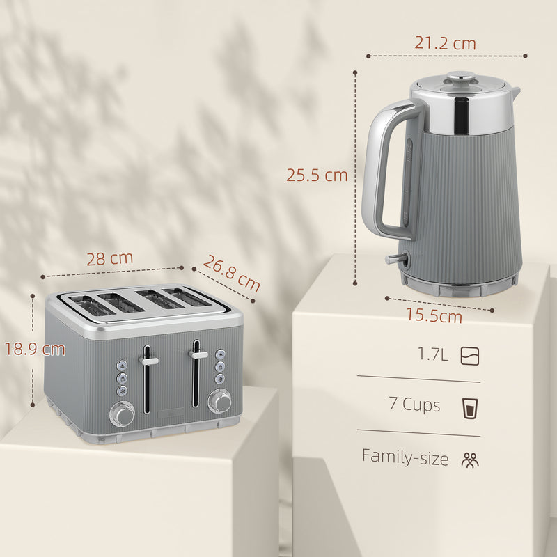 HOMCOM 1.7L 3000W Rapid Boil Kettle and 4 Slice Toaster Set Crumb Tray