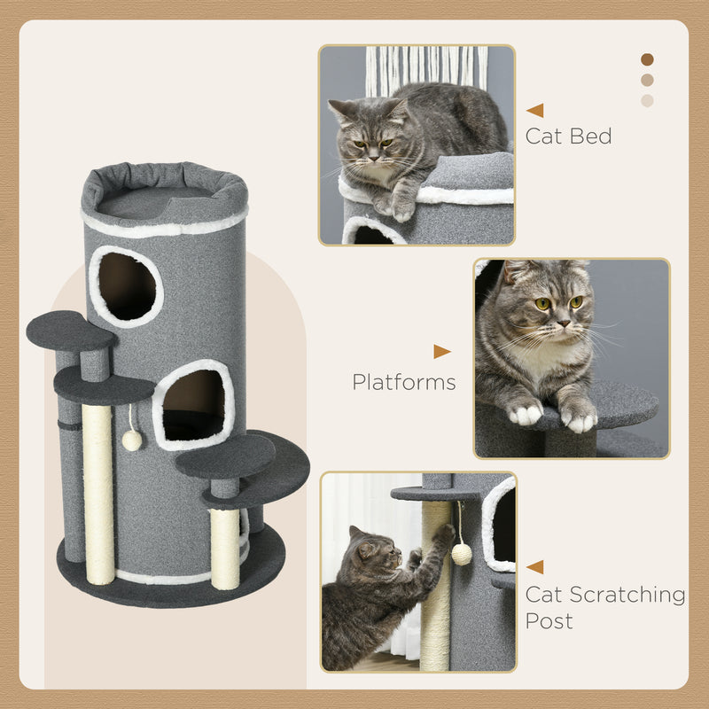 PawHut Barrel Shaped Cat Tree For Indoor Cats With Sisal Scratching Posts, Grey