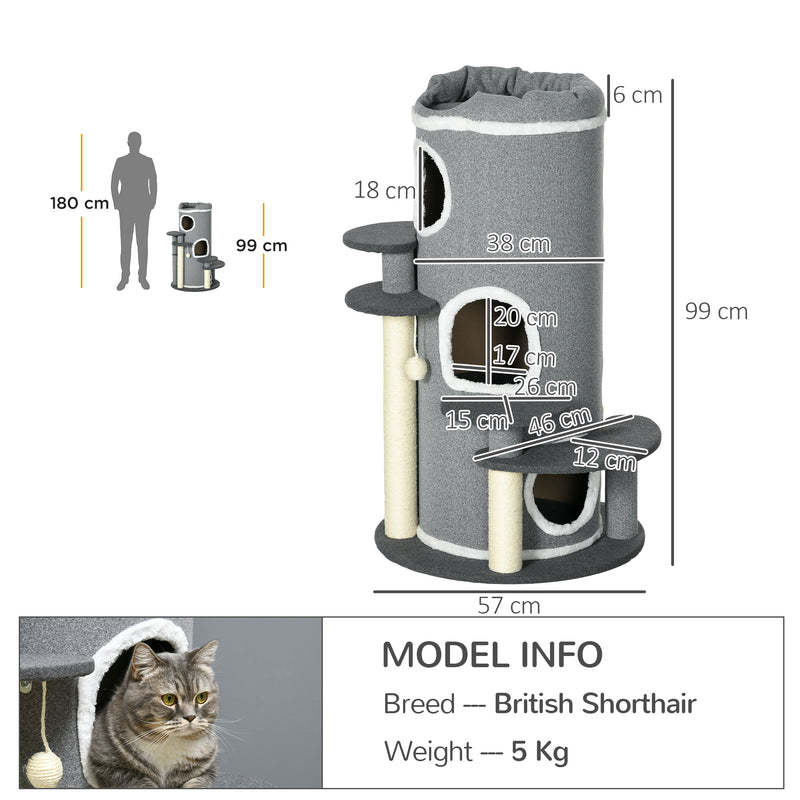 PawHut Barrel Shaped Cat Tree For Indoor Cats With Sisal Scratching Posts, Grey