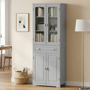 HOMCOM Kitchen Cupboard Storage Cabinet Adjustable Shelves, Glass Door, Grey