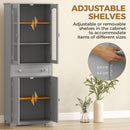 HOMCOM Kitchen Cupboard Storage Cabinet Adjustable Shelves, Glass Door, Grey