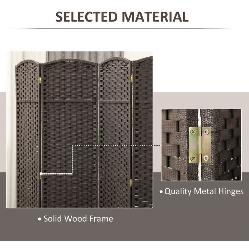 HOMCOM 4 Panel Folding Room Divider, Privacy Screen, 160 x 170cm, Brown