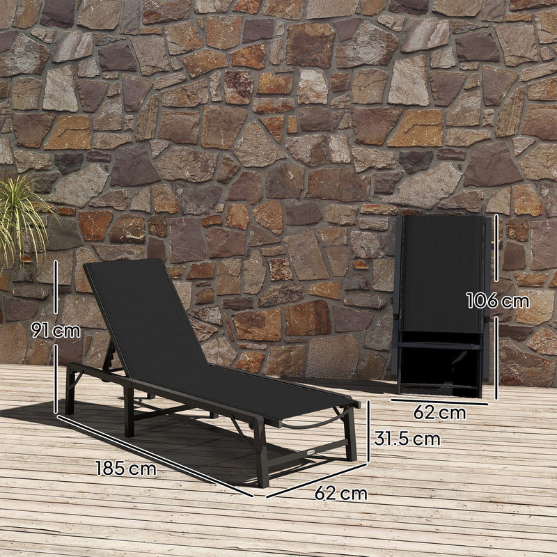 Outsunny Folding Sun Lounger, 5-Position Adjustable Sun Sunbed