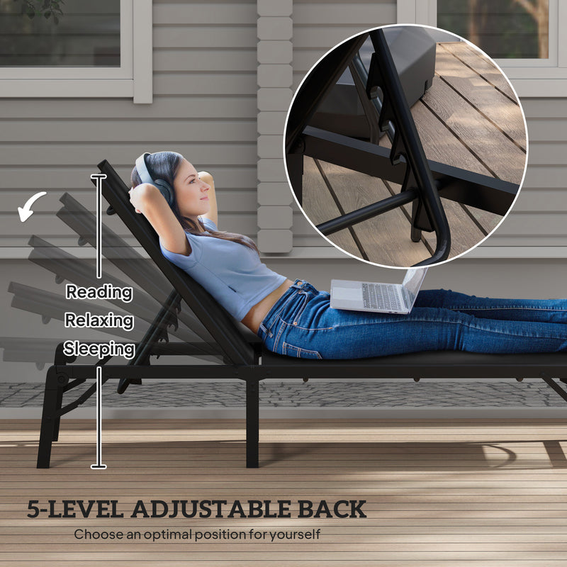 Outsunny Folding Sun Lounger, 5-Position Adjustable Sun Sunbed