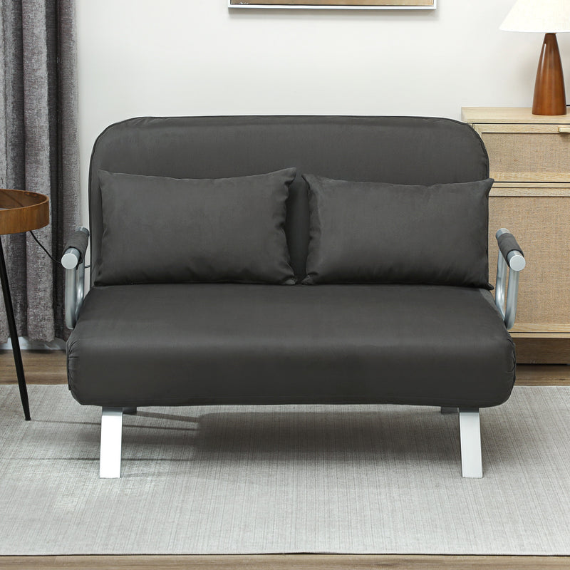 HOMCOM Fabric Convertible 2 Seater Sofa Bed W/ 2 Pillows