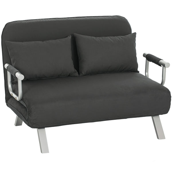 HOMCOM Fabric Convertible 2 Seater Sofa Bed W/ 2 Pillows