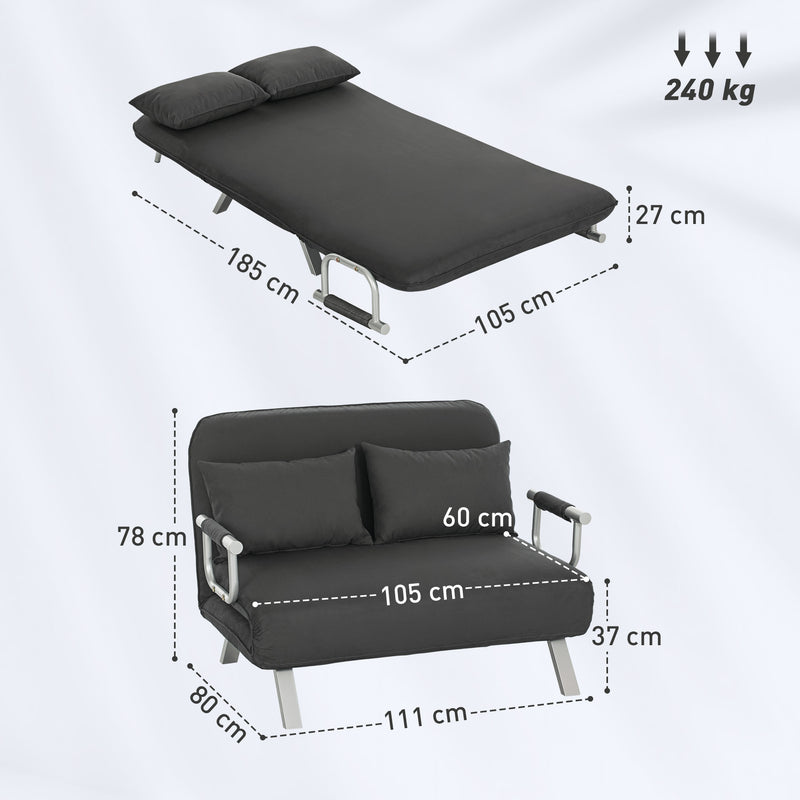 HOMCOM Fabric Convertible 2 Seater Sofa Bed W/ 2 Pillows