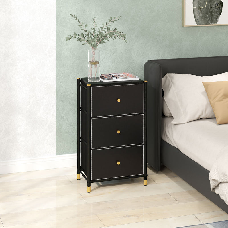 HOMCOM Chest of Drawers with 3 Drawers for Bedroom, Living Room, Black