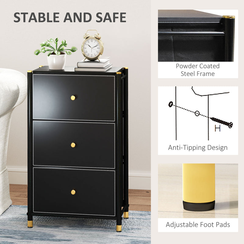 HOMCOM Chest of Drawers with 3 Drawers for Bedroom, Living Room, Black