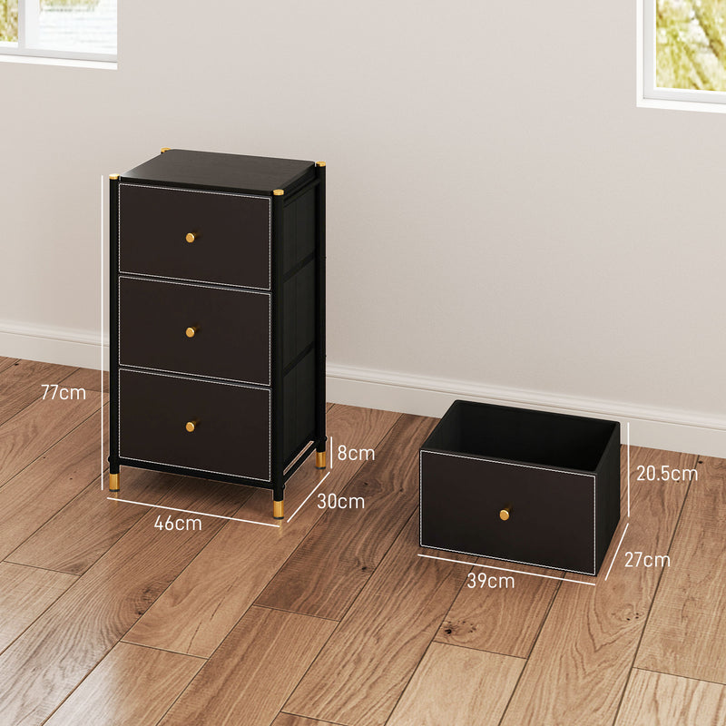 HOMCOM Chest of Drawers with 3 Drawers for Bedroom, Living Room, Black