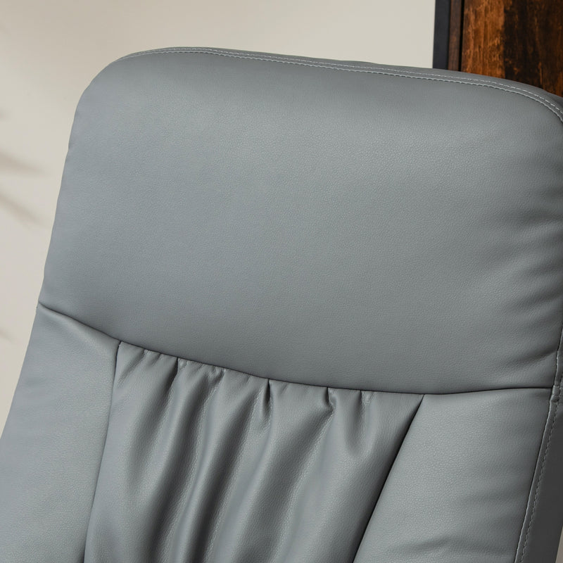HOMCOM PU Leather Armchair And Footrest Swivel Recliner W/ Ottoman Light Grey/Cream/Dark Grey
